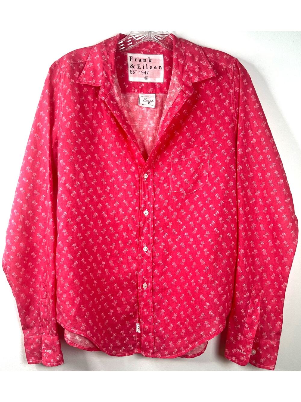 Frank & Eileen Women 100% Linen Button-up Preppy Pink Ditsy Novelty Print Size S